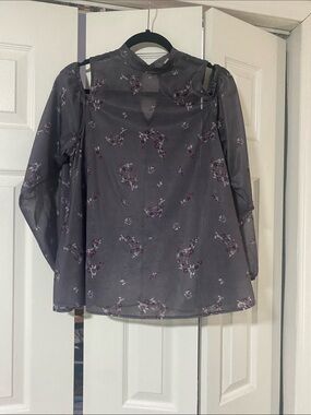ASOS Gray Sheer Floral Cold-Shoulder Blouse